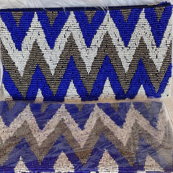 BoHo Lux Hematite Tribal Artesian Shimmer Beaded Clutch Wristlet Bag W/Lining - Picture 2 of 6